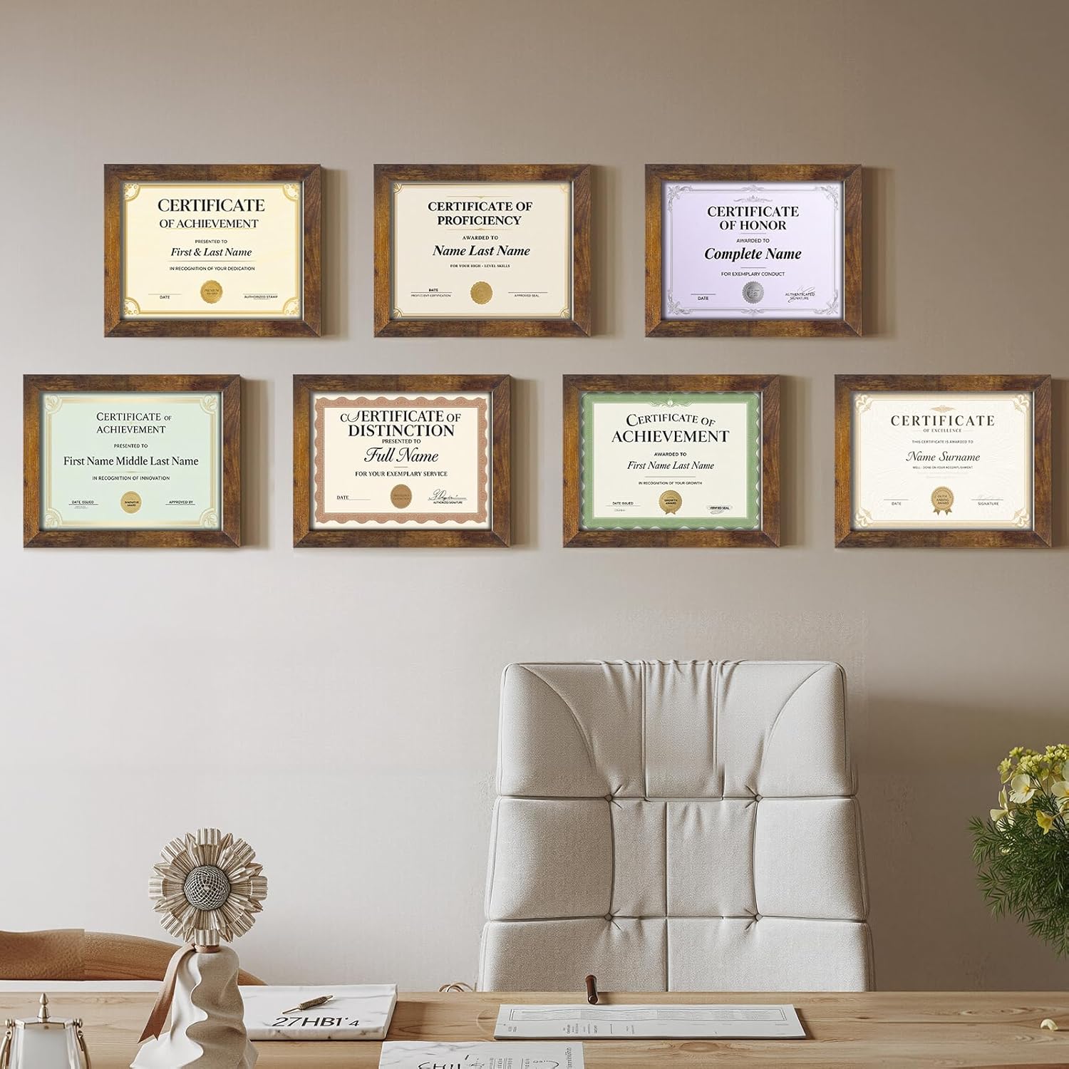Certifications wall at Pearls and Wisdom